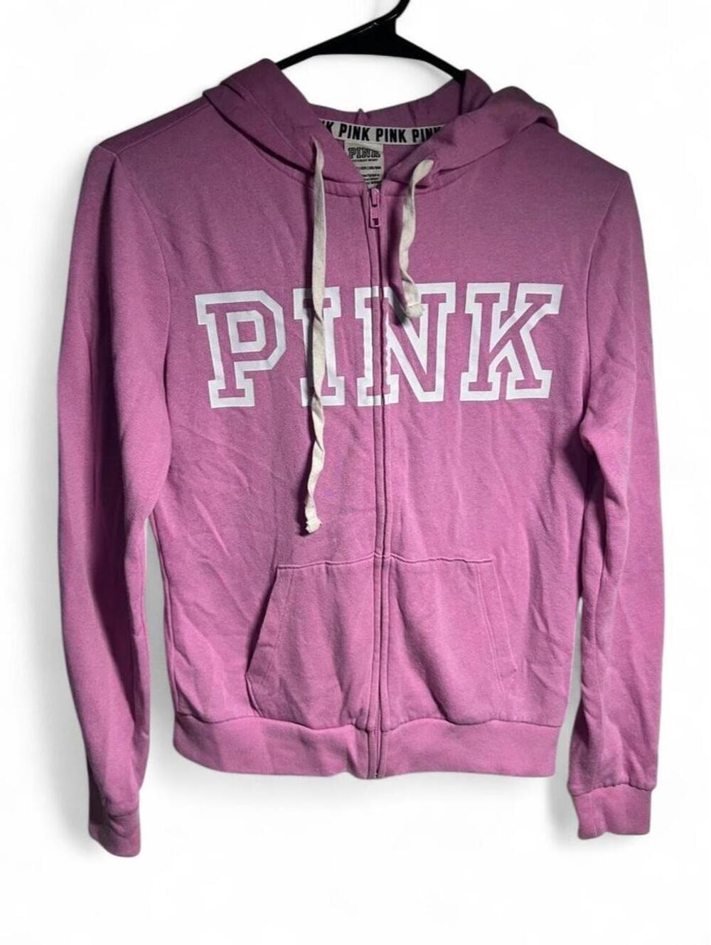 VS PINK Everyday Lounge Full Zip Hoodie Classic Pink Varsity Logo XS